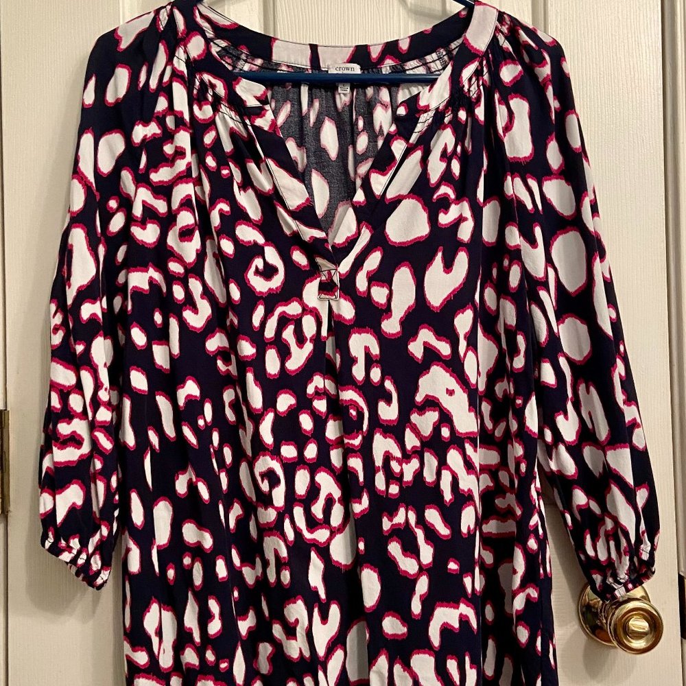 Crown & Ivy Pink and Navy Leopard Print Blouse